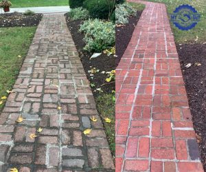 walkway concrete cleaning before and after pressure washing