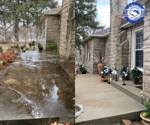 heavily stained concrete cleaning before and after pressure washing