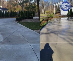 professional driveway cleaning service before and after