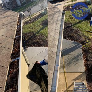 before and after gutter cleaning removing heavy leaf buildup