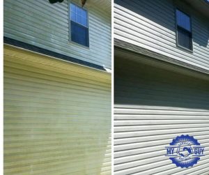 house washing before and after removing green mold from siding