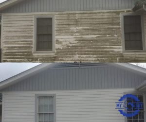 black streak removal from siding before and after soft washing Indianapolis