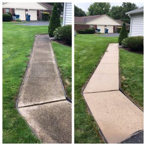 walkway pressure washing before and after concrete cleaning