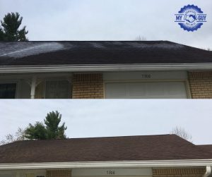 before and after roof washing removing heavy black roof stains