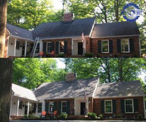 roof cleaning transformation before and after dirt removal Indianapolis