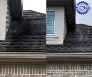 roof cleaning before and after removing black streaks and algae Indianapolis