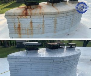rust removal service on concrete before and after stain treatment