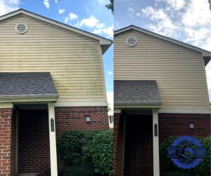 upper siding house washing removing green mold before and after