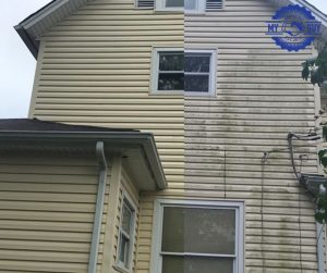 before and after house washing removing black buildup from siding Indianapolis