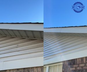 house washing cleaning soffits and eaves before and after Indianapolis