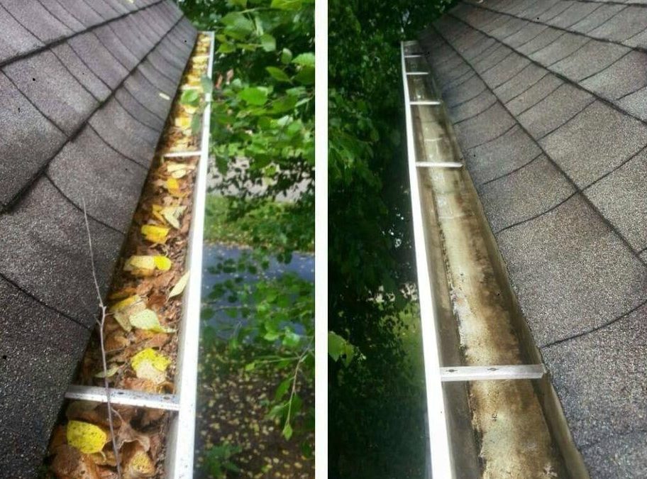Before and after residential gutter cleaning in Indianapolis