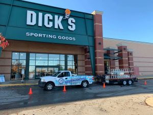 commercial pressure washing Dick’s Sporting Goods Indianapolis window and concrete cleaning