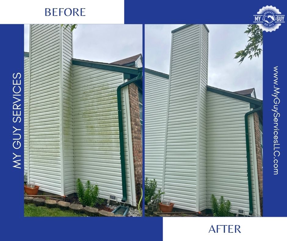 Mold on vinyl siding in Fishers, IN before professional cleaning