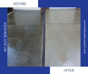 before and after concrete cleaning removing black stains from concrete