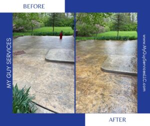 before and after concrete seal coating on residential driveway