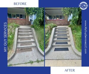 before and after staircase concrete cleaning removing heavy dirt buildup