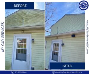 before and after house washing removing algae and dirt from siding